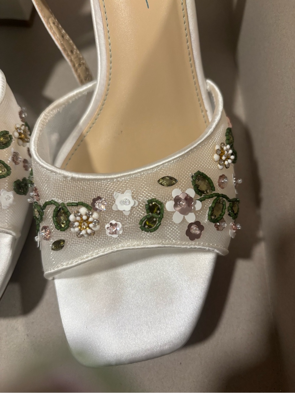 Jessica Simpson Ivory Satin Embellished Ankle-Strap Heels - Picture 3 of 5